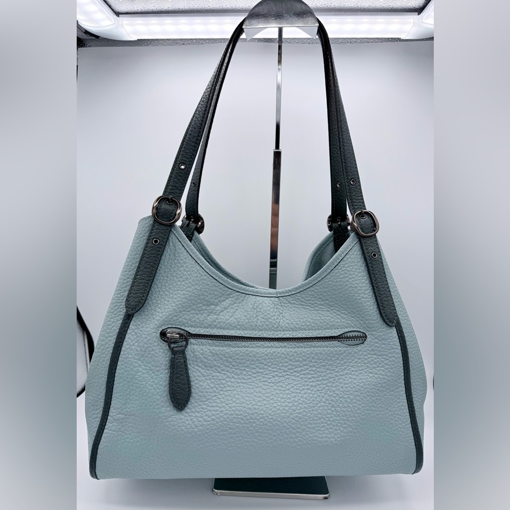 Coach Lori Shoulder Bag Wristlet Set Sage Aqua Pebble Leather Pewter C6627 - Picture 3 of 14